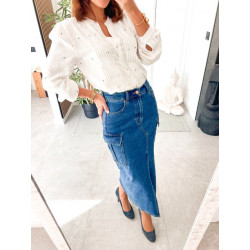 Falda Vaquera Midi Bolsillos